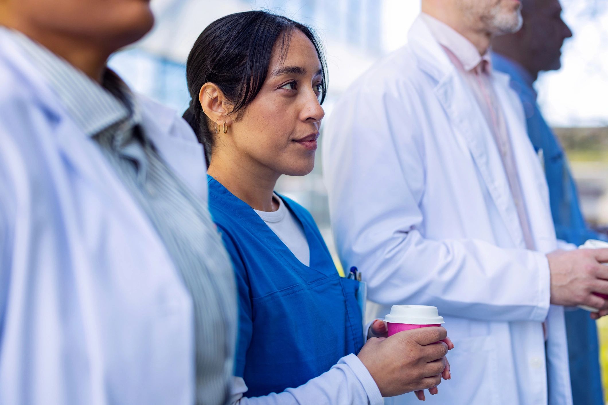 Medical team together outdoors